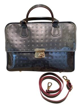Arcadia Patent Leather Satchel Handbag in gunmetal with Detachable Strap
